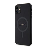 Apple iPhone 11 Kılıf Guess Orjinal Lisanslı M-safe Şarj Özellikli Yazı Logolu Saffiano Classic Kapak