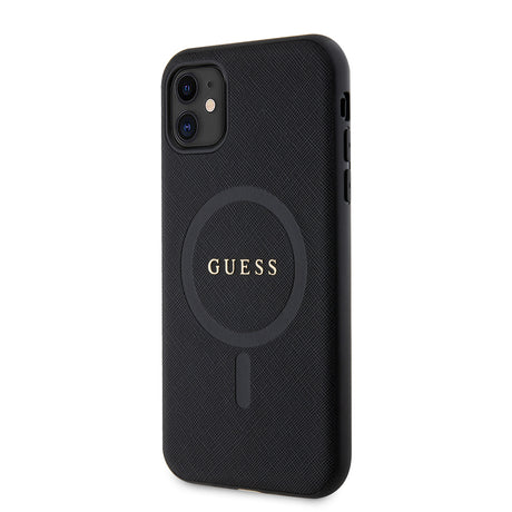Apple iPhone 11 Kılıf Guess Orjinal Lisanslı M-safe Şarj Özellikli Yazı Logolu Saffiano Classic Kapak