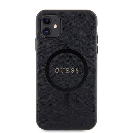 Apple iPhone 11 Kılıf Guess Orjinal Lisanslı M-safe Şarj Özellikli Yazı Logolu Saffiano Classic Kapak