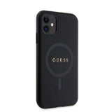 Apple iPhone 11 Kılıf Guess Orjinal Lisanslı M-safe Şarj Özellikli Yazı Logolu Saffiano Classic Kapak