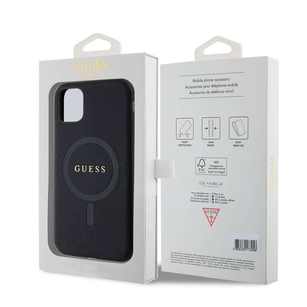 Apple iPhone 11 Kılıf Guess Orjinal Lisanslı M-safe Şarj Özellikli Yazı Logolu Saffiano Classic Kapak