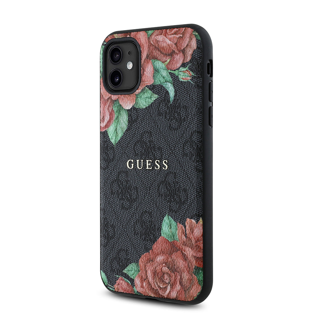 Apple iPhone 11 Kılıf Guess Orjinal Lisanslı M-safe Uyumlu Gül Baskılı 4G Desenli Yazı Logolu Kapak