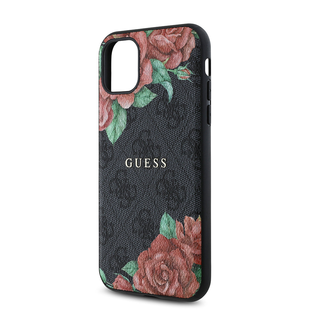 Apple iPhone 11 Kılıf Guess Orjinal Lisanslı M-safe Uyumlu Gül Baskılı 4G Desenli Yazı Logolu Kapak