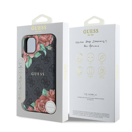 Apple iPhone 11 Kılıf Guess Orjinal Lisanslı M-safe Uyumlu Gül Baskılı 4G Desenli Yazı Logolu Kapak