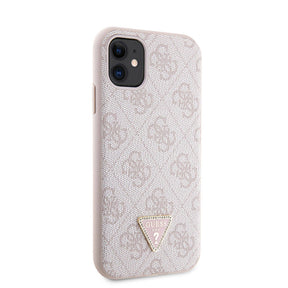 Apple iPhone 11 Kılıf Guess Orjinal Lisanslı PU Deri Taşlı Üçgen Logo 4G Desenli Kapak