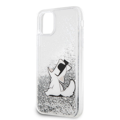 Apple iPhone 11 Kılıf Karl Lagerfeld Sıvılı Simli Choupette Fun Dizayn Kapak