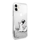 Apple iPhone 11 Kılıf Karl Lagerfeld Sıvılı Simli Choupette Fun Dizayn Kapak