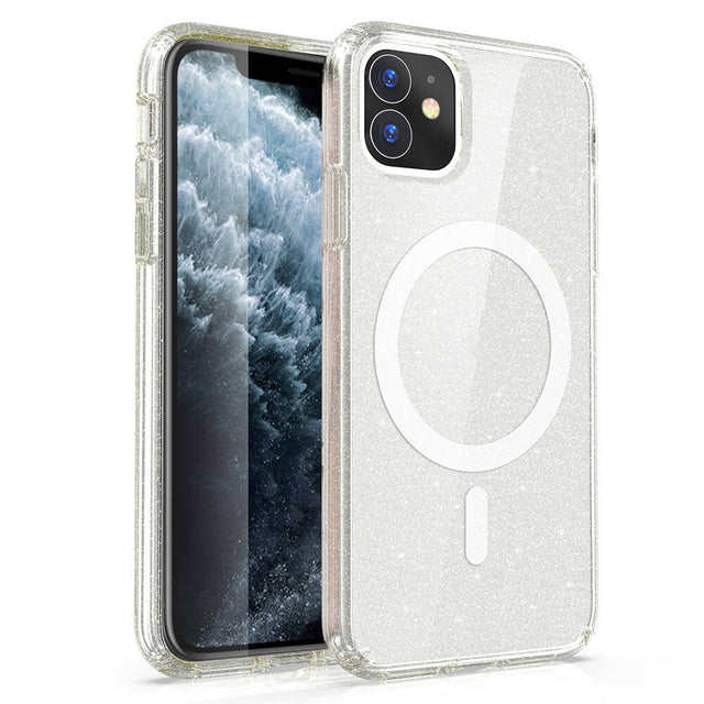 Apple iPhone 11 Kılıf M-safe Şarj Özellikli Parlayan Simli Saydam Renkli Zore Allstar Kapak