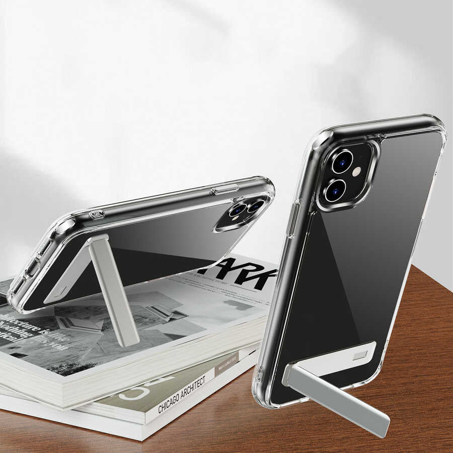 Apple iPhone 11 Kılıf Standlı Şeffaf Silikon Zore L-Stand Kapak