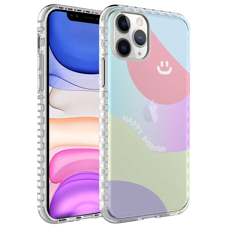 Apple iPhone 11 Pro Max Kılıf Airbag Kenarlı Renkli Desenli Silikon Zore Elegans Kapak