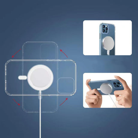 Apple iPhone 11 Pro Max Kılıf M-safe Şarj Özellikli Şeffaf Sert PC Zore Embos Kapak