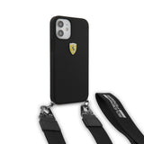 Apple iPhone 12 Kılıf Ferrari Orjinal Lisanslı Askılı Metal Logolu Kapak