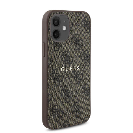 Apple iPhone 12 Kılıf Guess Orjinal Lisanslı M-safe Şarj Özellikli 4G Desen Yazı Logolu Kapak