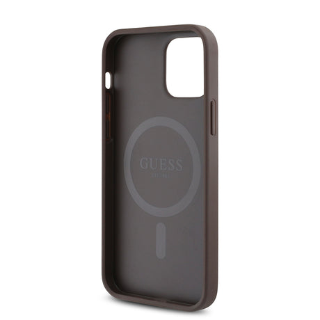 Apple iPhone 12 Kılıf Guess Orjinal Lisanslı M-safe Şarj Özellikli 4G Desen Yazı Logolu Kapak