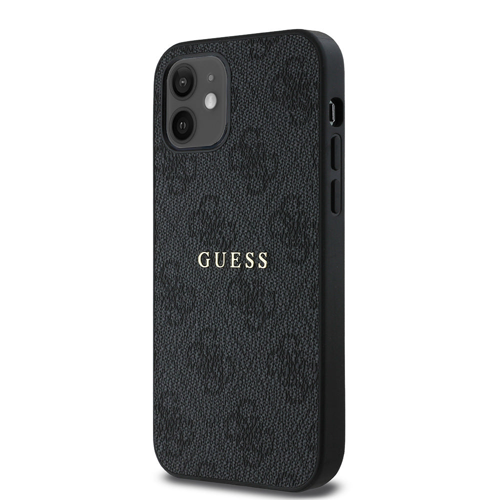 Apple iPhone 12 Kılıf Guess Orjinal Lisanslı M-safe Şarj Özellikli 4G Desen Yazı Logolu Kapak