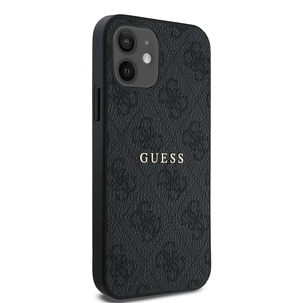 Apple iPhone 12 Kılıf Guess Orjinal Lisanslı M-safe Şarj Özellikli 4G Desen Yazı Logolu Kapak