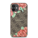 Apple iPhone 12 Kılıf Guess Orjinal Lisanslı M-safe Şarj Özellikli Gül Baskılı 4G Desenli Yazı Logolu Kapak