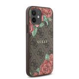 Apple iPhone 12 Kılıf Guess Orjinal Lisanslı M-safe Şarj Özellikli Gül Baskılı 4G Desenli Yazı Logolu Kapak