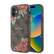 Apple iPhone 12 Kılıf Guess Orjinal Lisanslı M-safe Şarj Özellikli Gül Baskılı 4G Desenli Yazı Logolu Kapak