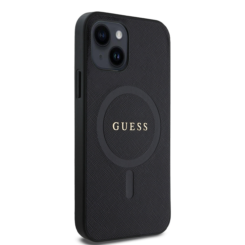 Apple iPhone 12 Kılıf Guess Orjinal Lisanslı M-safe Şarj Özellikli Yazı Logolu Saffiano Classic Kapak