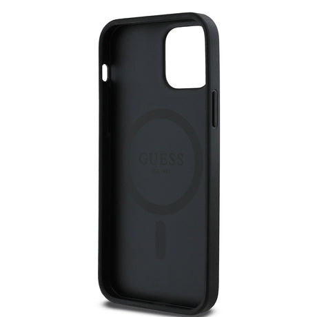 Apple iPhone 12 Kılıf Guess Orjinal Lisanslı M-safe Şarj Özellikli Yazı Logolu Saffiano Classic Kapak