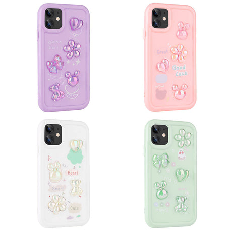Apple iPhone 12 Kılıf Kabartma Figürlü Parlak Zore Toys Silikon Kapak