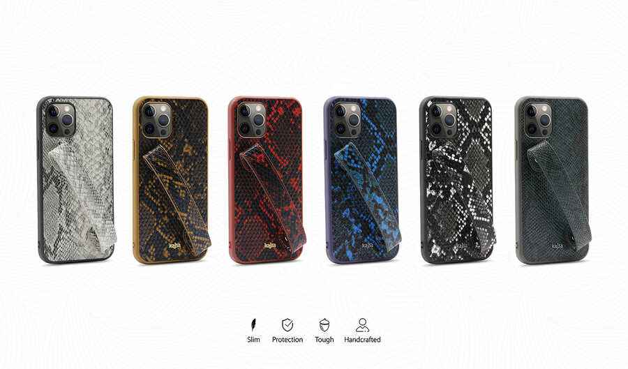 Apple iPhone 12 Kılıf Kajsa Glamorous Serisi Snake Handstrap Kapak