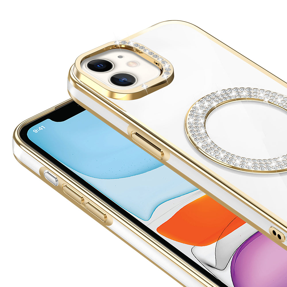Apple iPhone 12 Kılıf Pırlanta Taş Tasarımlı M-safe Şarj Özellikli Zore Karetta Silikon Kapak
