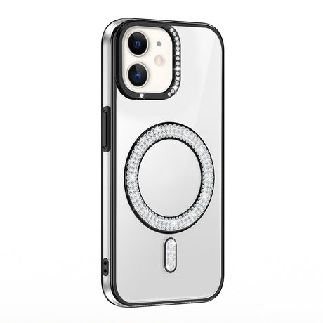 Apple iPhone 12 Kılıf Pırlanta Taş Tasarımlı M-safe Şarj Özellikli Zore Karetta Silikon Kapak