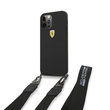 Apple iPhone 12 Pro Kılıf Ferrari Orjinal Lisanslı Askılı Metal Logolu Kapak