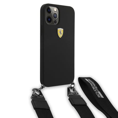 Apple iPhone 12 Pro Kılıf Ferrari Orjinal Lisanslı Askılı Metal Logolu Kapak