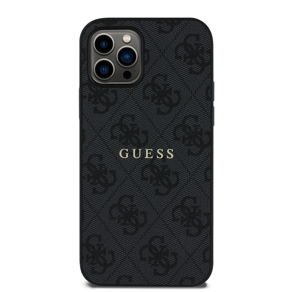 Apple iPhone 12 Pro Kılıf Guess Orjinal Lisanslı M-safe Şarj Özellikli 4G Desen Yazı Logolu Kapak