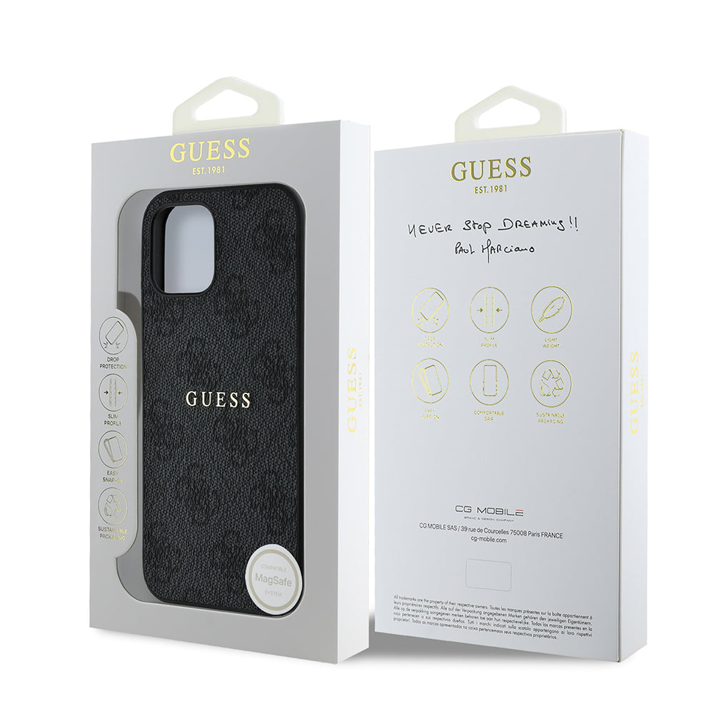 Apple iPhone 12 Pro Kılıf Guess Orjinal Lisanslı M-safe Şarj Özellikli 4G Desen Yazı Logolu Kapak