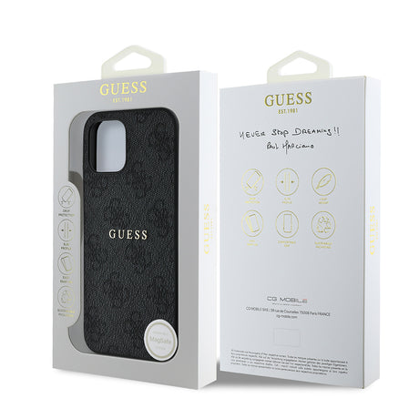 Apple iPhone 12 Pro Kılıf Guess Orjinal Lisanslı M-safe Şarj Özellikli 4G Desen Yazı Logolu Kapak