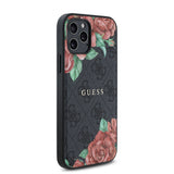 Apple iPhone 12 Pro Kılıf Guess Orjinal Lisanslı M-safe Şarj Özellikli Gül Baskılı 4G Desenli Yazı Logolu Kapak