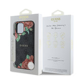 Apple iPhone 12 Pro Kılıf Guess Orjinal Lisanslı M-safe Şarj Özellikli Gül Baskılı 4G Desenli Yazı Logolu Kapak