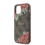 Apple iPhone 12 Pro Kılıf Guess Orjinal Lisanslı M-safe Şarj Özellikli Gül Baskılı 4G Desenli Yazı Logolu Kapak