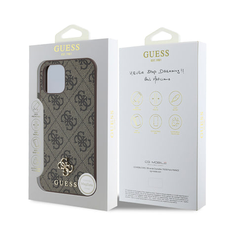Apple iPhone 12 Pro Kılıf Guess Orjinal Lisanslı M-safe Şarj Özellikli Small 4G Classic Kapak