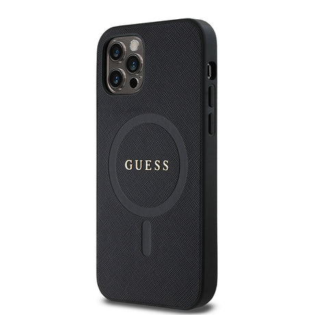 Apple iPhone 12 Pro Kılıf Guess Orjinal Lisanslı M-safe Şarj Özellikli Yazı Logolu Saffiano Classic Kapak