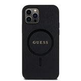 Apple iPhone 12 Pro Kılıf Guess Orjinal Lisanslı M-safe Şarj Özellikli Yazı Logolu Saffiano Classic Kapak