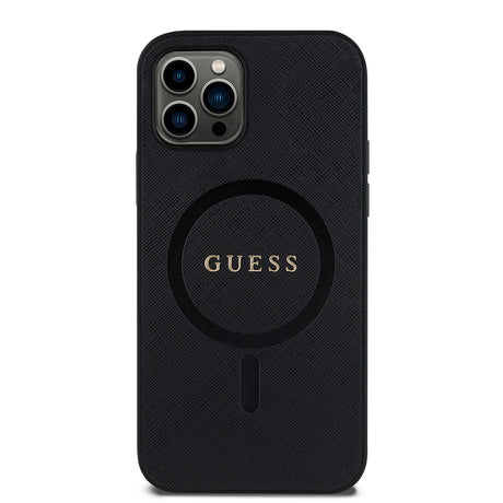 Apple iPhone 12 Pro Kılıf Guess Orjinal Lisanslı M-safe Şarj Özellikli Yazı Logolu Saffiano Classic Kapak