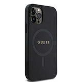 Apple iPhone 12 Pro Kılıf Guess Orjinal Lisanslı M-safe Şarj Özellikli Yazı Logolu Saffiano Classic Kapak