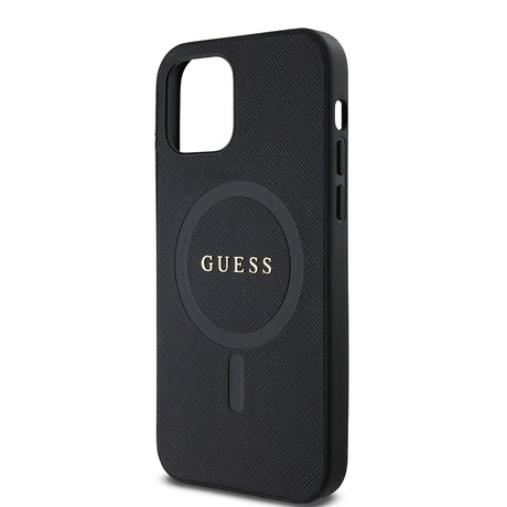 Apple iPhone 12 Pro Kılıf Guess Orjinal Lisanslı M-safe Şarj Özellikli Yazı Logolu Saffiano Classic Kapak