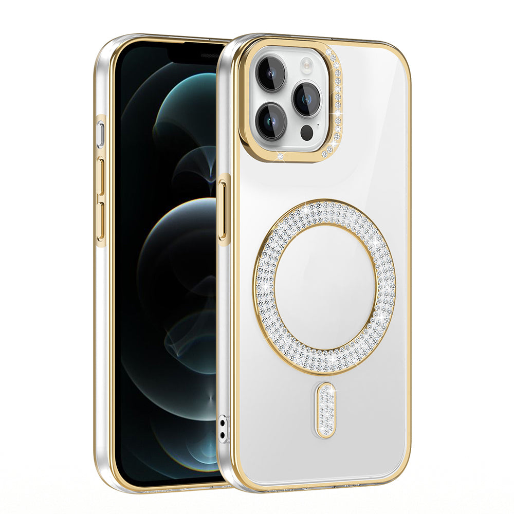Apple iPhone 12 Pro Kılıf Pırlanta Taş Tasarımlı M-safe Şarj Özellikli Zore Karetta Silikon Kapak
