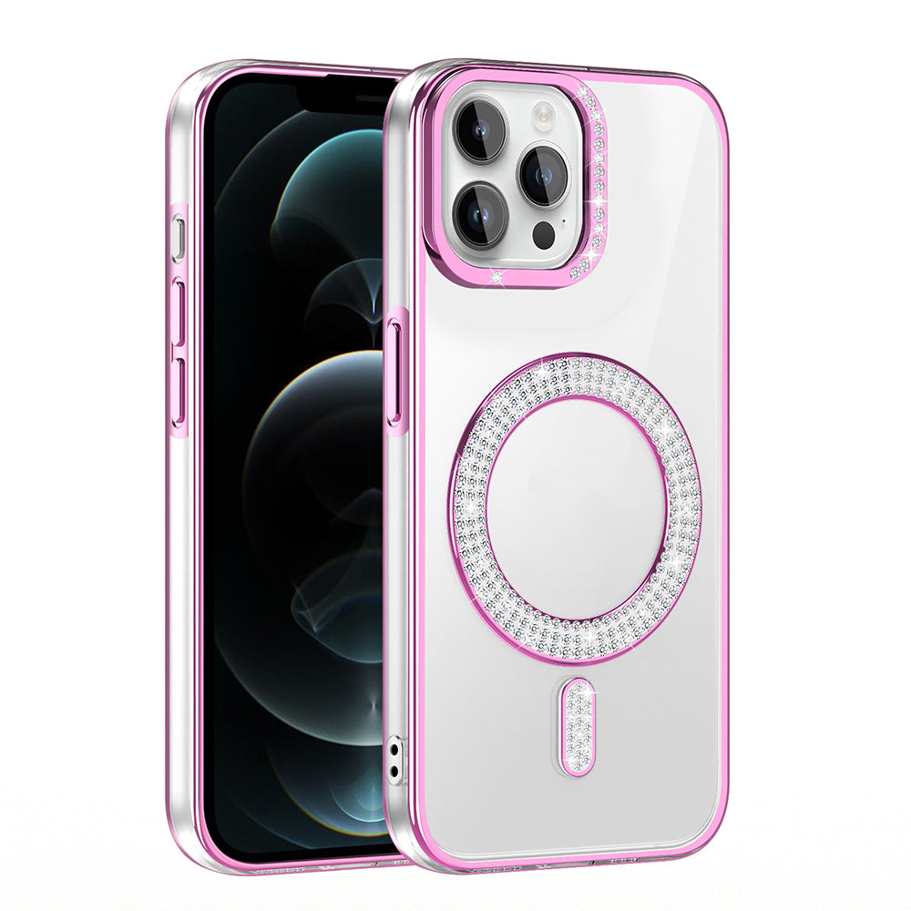 Apple iPhone 12 Pro Kılıf Pırlanta Taş Tasarımlı M-safe Şarj Özellikli Zore Karetta Silikon Kapak