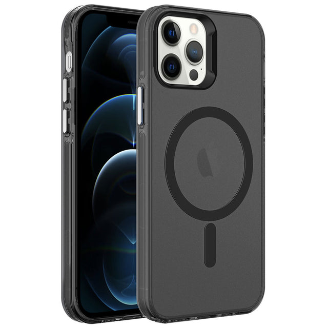 Apple iPhone 12 Pro Kılıf Zore M-safe Şarj Özellikli Buzlu Transparan C-Pro Sert Kapak