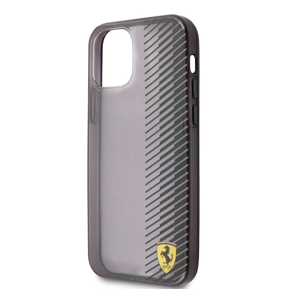 Apple iPhone 12 Pro Max Kılıf Ferrari Orjinal Lisanlı Klasik Metal Logolu Transparan Çizgi Desenli Gradient Kapak