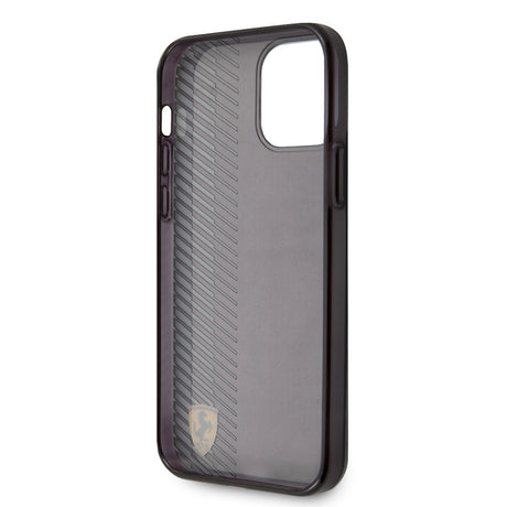 Apple iPhone 12 Pro Max Kılıf Ferrari Orjinal Lisanlı Klasik Metal Logolu Transparan Çizgi Desenli Gradient Kapak
