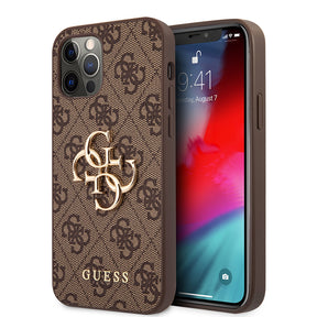 Apple iPhone 12 Pro Max Kılıf Guess Orjinal Lisanslı PU Deri Büyük Metal Logo Dizaynlı Kapak