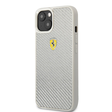 Apple iPhone 13 Kılıf Ferrari Orjinal Lisanlı Klasik Metal Logolu Karbon Dizayn Kapak
